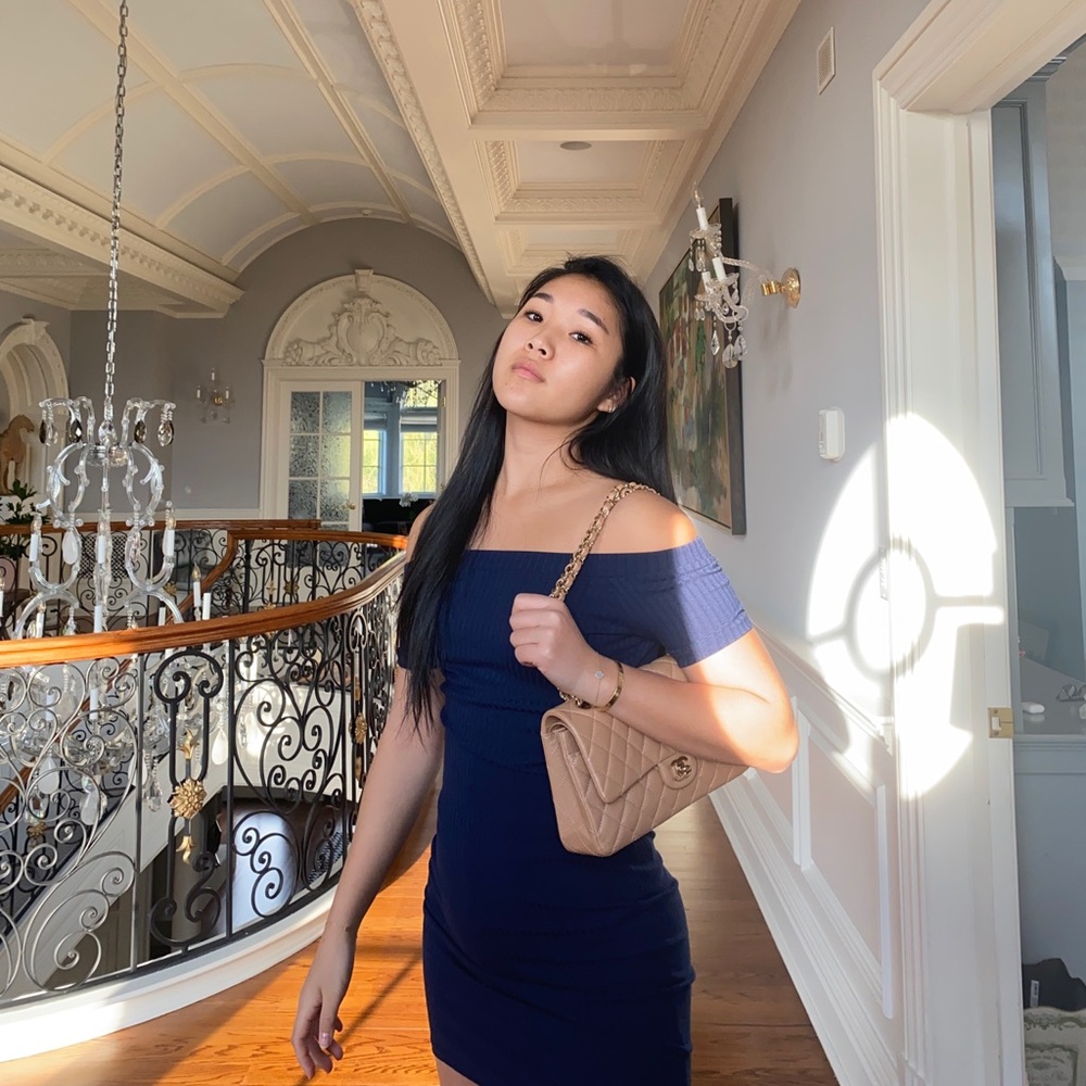 Forever 21 blue off the shoulder dress size small